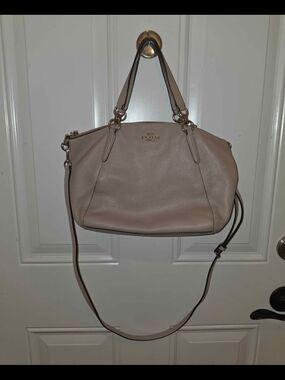 Coach Pebbled Leather Shoulder Satchel in Light Taupe